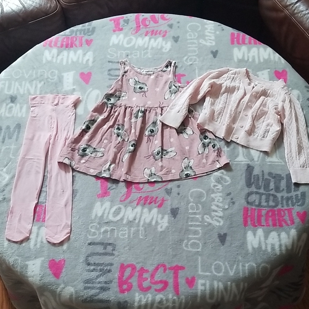 ❣5 for $25 Sale❣ GAP Pink Knit Cardigan With Pink Bunny Dress & Tights